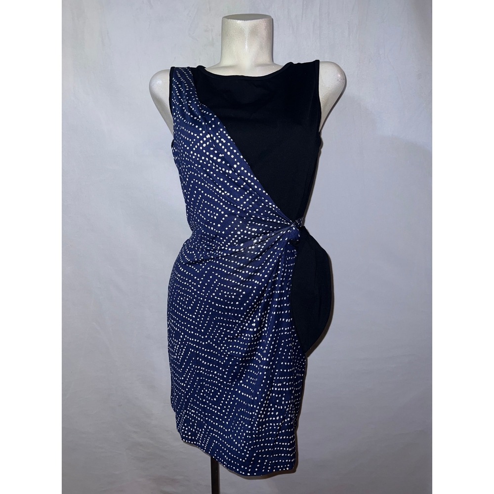 Diane von Furstenberg Dhalia Dress 8 Black Blue Geometric Polka Dot Faux Wrap